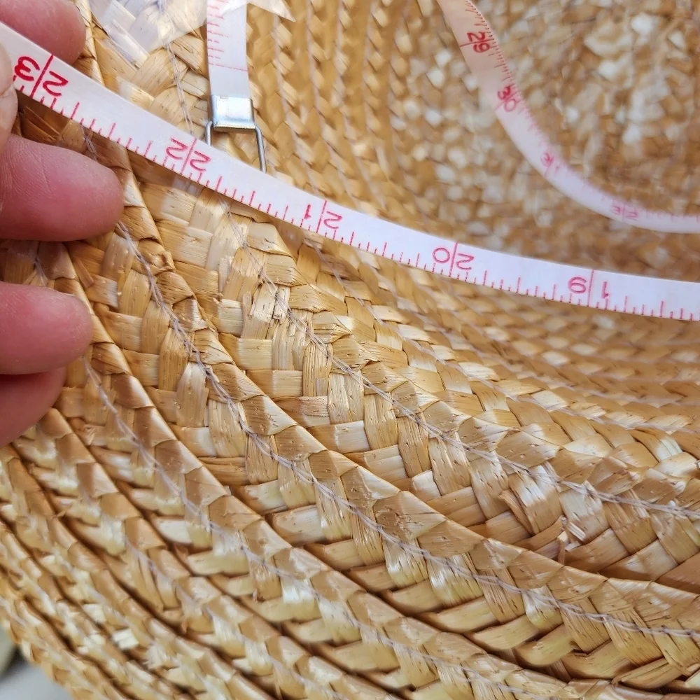 Vintage Straw Sun Hat Blue Ribbon Flower Wide Brim Beach Garden Party NWT - Picture 6 of 6